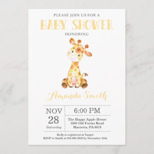 Inbjudan till Giraffe Baby Shower Gult och Grått