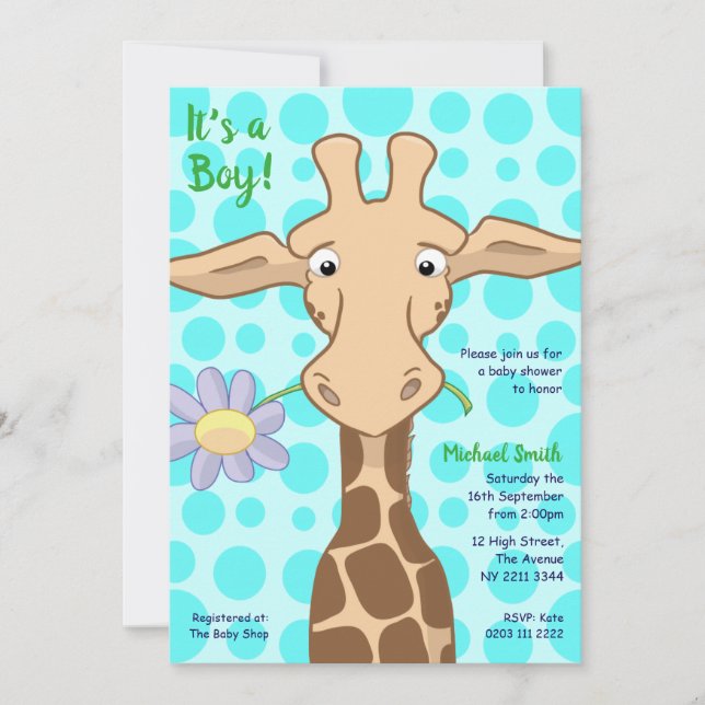 Inbjudan till Giraffe Baby Shower Party Party (Framsida)