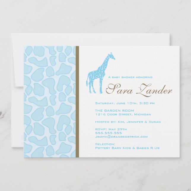 Inbjudan till Giraffe Baby Shower - pojke (Framsida)