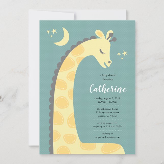 Inbjudan till Giraffe Blue Background Baby Shower (Framsida)