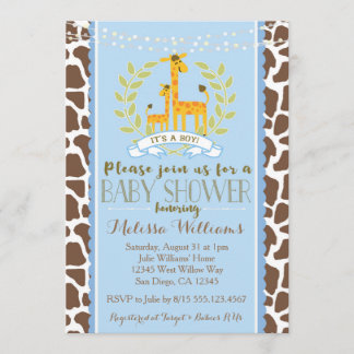 Inbjudan till Giraffe Boy Blue Baby Shower