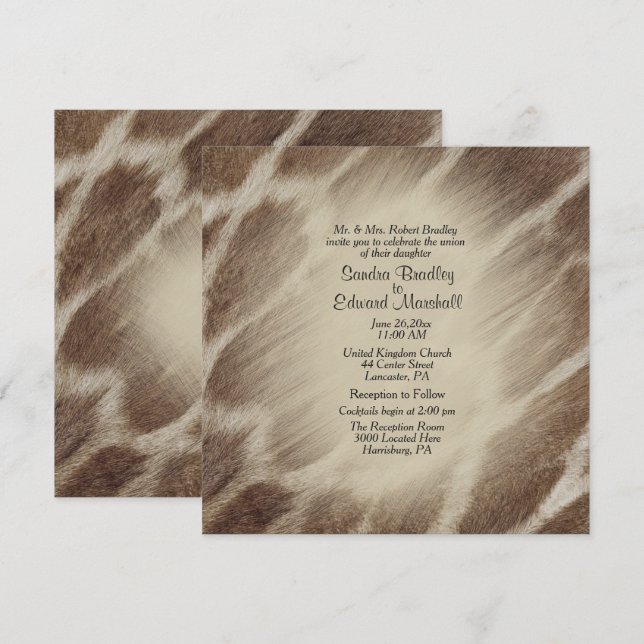 Inbjudan till Giraffe-bröllop (Fram/baksida)