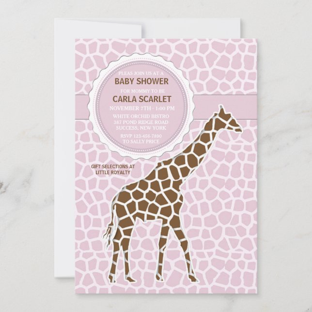 Inbjudan till Giraffe Flicka Shower (Framsida)