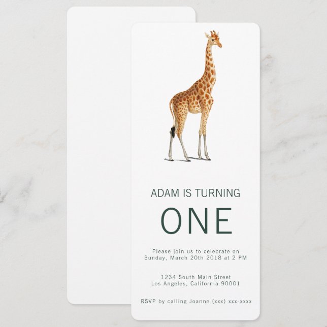 Inbjudan till Giraffe-födelsedagen (Fram/baksida)
