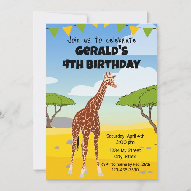 Inbjudan till Giraffe-födelsedagen (Framsida)