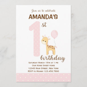 Inbjudan till Giraffe första födelsedag (Rosa)