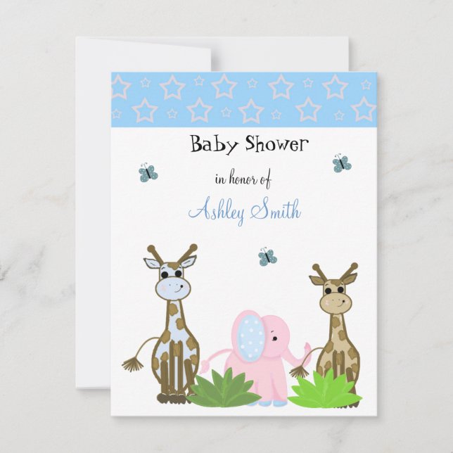 Inbjudan till Giraffe och Elephant Baby Shower (Framsida)