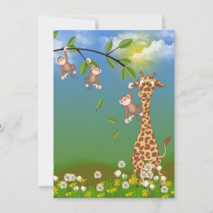Inbjudan till Giraffe och Monkey 1:a födelsedag