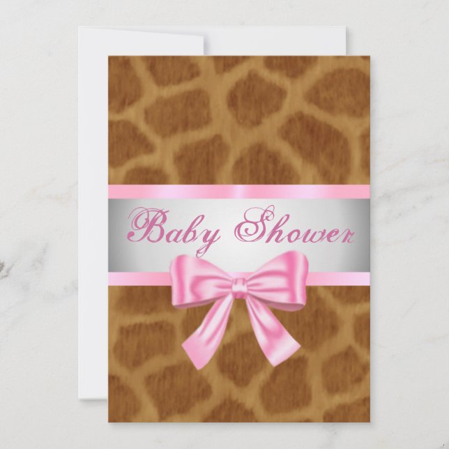 Inbjudan till Giraffe Print Rosa Bow Baby Shower (Framsida)