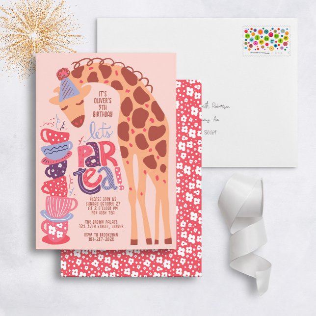 Inbjudan till Giraffe Tea Party Barns födelsedag-p (Skapare uppladdad)