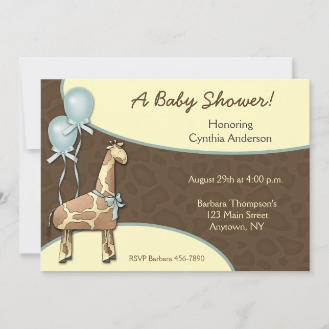 Inbjudan till Giraffe Teal Baby Shower (Framsida)
