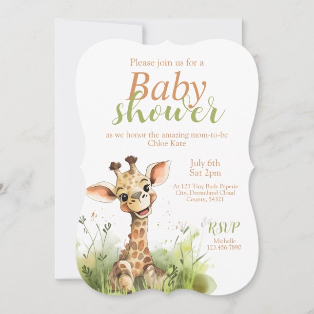 Inbjudan till Giraffe-Theter Baby Shower (Framsida)