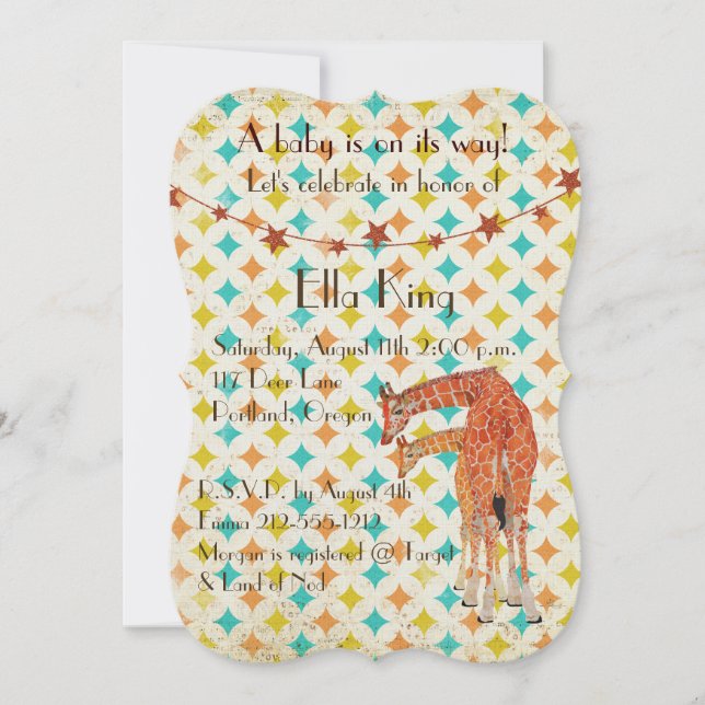 Inbjudan till Giraffes Retro Baby (Framsida)