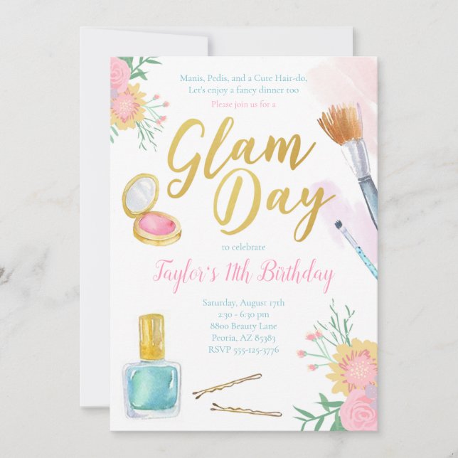 Inbjudan till Glam Day Birthday | Mani Pedi Spa Pa (Framsida)