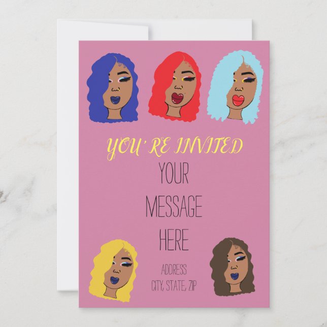 Inbjudan till Glam Girls Girly Rosa Party (Framsida)