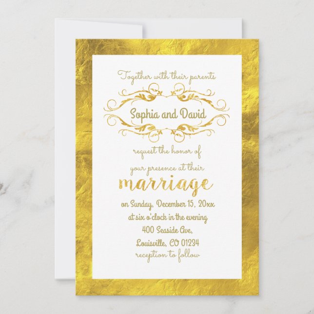 Inbjudan till Glam Gold Foil och White Wedding (Framsida)