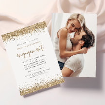 Inbjudan till Glam Guld Glitter Photo Förlovning