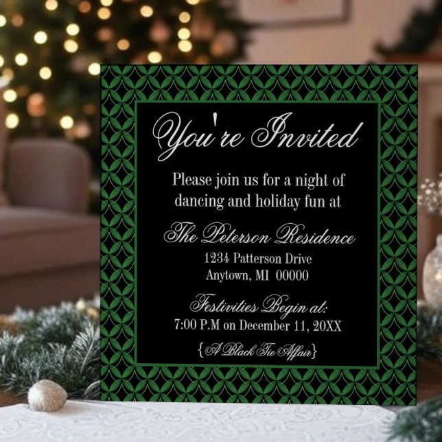 Inbjudan till Glam-Julfest i uppstad, Mörk grönt (Dark Green Uptown Glam Holiday Party Invitation)