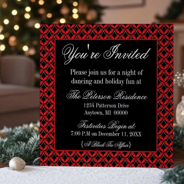 Inbjudan till Glam-Julfesten, Red (Red Uptown Glam Holiday Party Invitation)