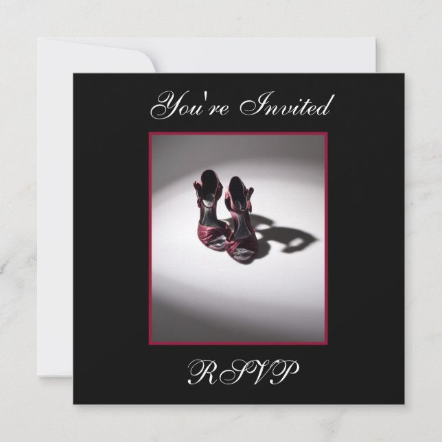 Inbjudan till Glam Red Födelsedagsfest Shoe Square (Framsida)