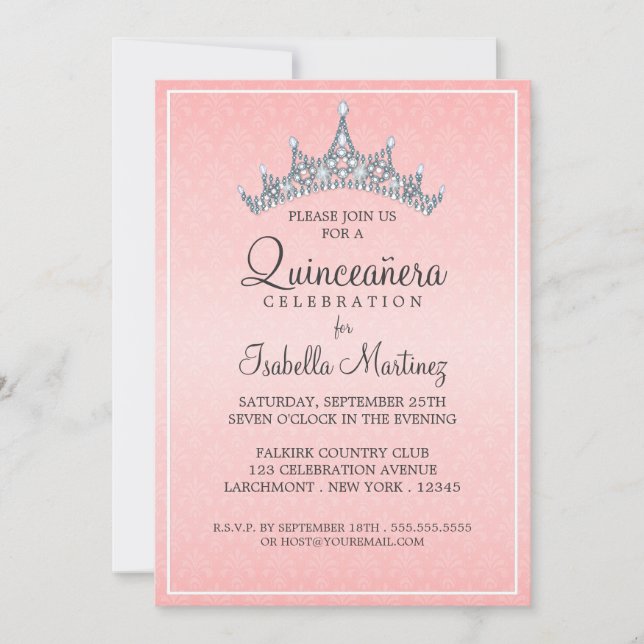 Inbjudan till Glam Tiara Quinceanera Firande (Framsida)