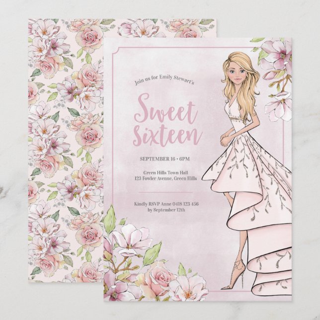 Inbjudan till Glamor Girl från sweet sixteen Birth (Fram/baksida)