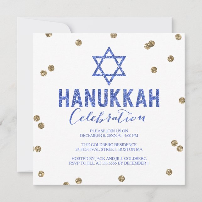 Inbjudan till Glitter Confetti Hanukkah-partiet (Framsida)