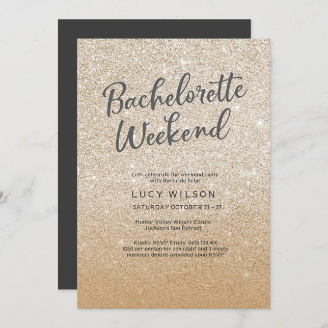 Inbjudan till Glitter Guld Bachelorette Helg (Fram/baksida)