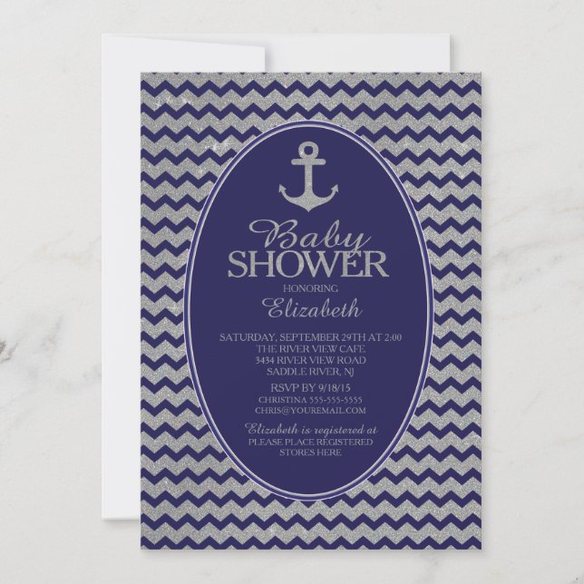 Inbjudan till glitter Nautical Anchor Baby Shower (Framsida)