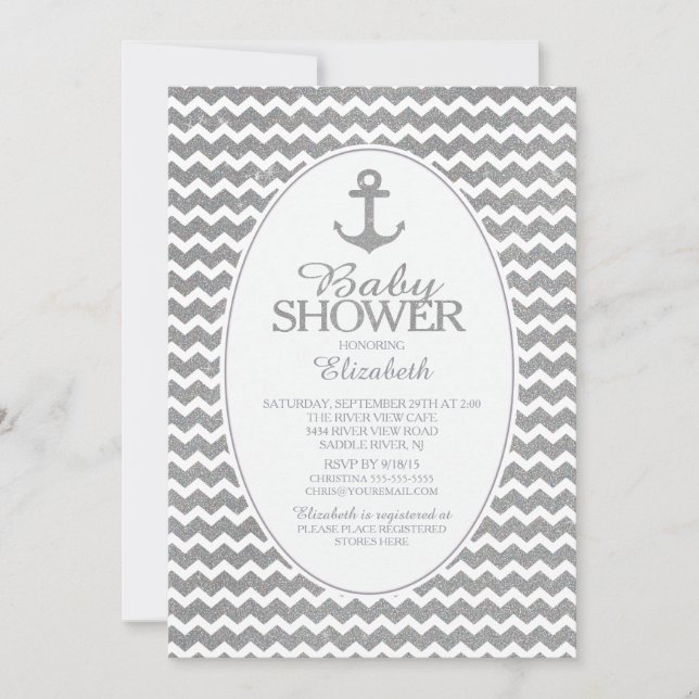 Inbjudan till glitter Nautical Anchor Baby Shower (Framsida)