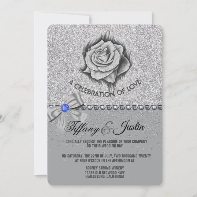 Inbjudan till glitter, Ro, diamanter och bröllop (Framsida)