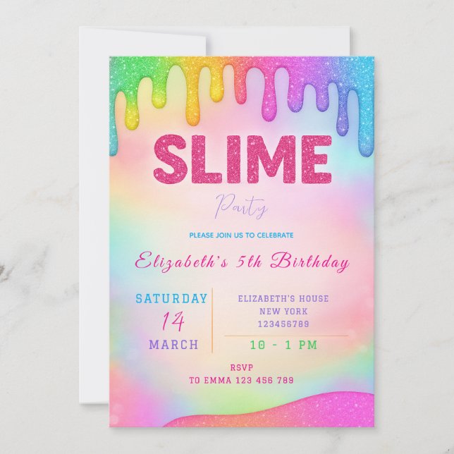 Inbjudan till glitter Slime Birthday (Framsida)