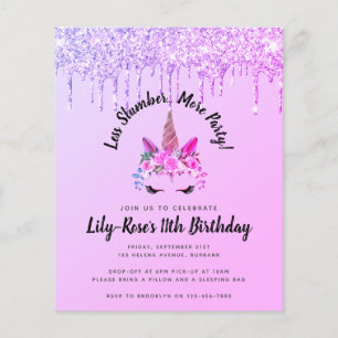 Inbjudan till Glitter Unicorn Slumber Party