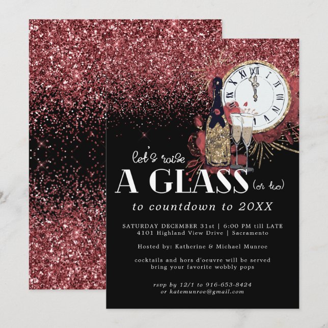 Inbjudan till Glitz- och Glamor-Nyårsafton-partiet (Fram/baksida)