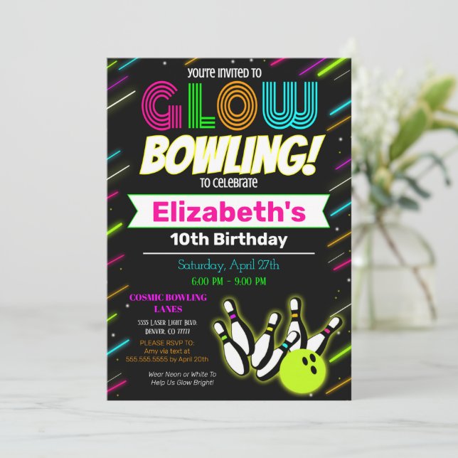 Inbjudan till Glow Bowling Birthday (Stående Fram)