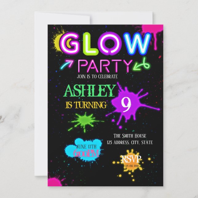 Inbjudan till Glow Party (Framsida)