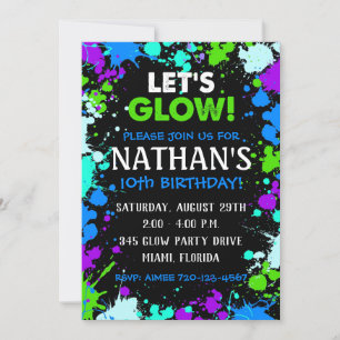 Inbjudan till Glow Party GlödFödelsedagsfest Inb