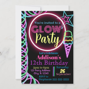 Inbjudan till Glow Party, Neon Födelsedagsfest