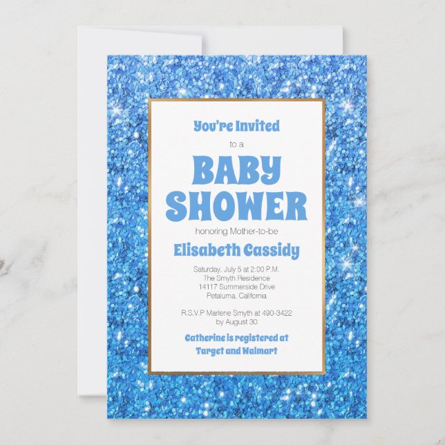 Inbjudan till gnistra Blue Glitter Baby Shower (Framsida)