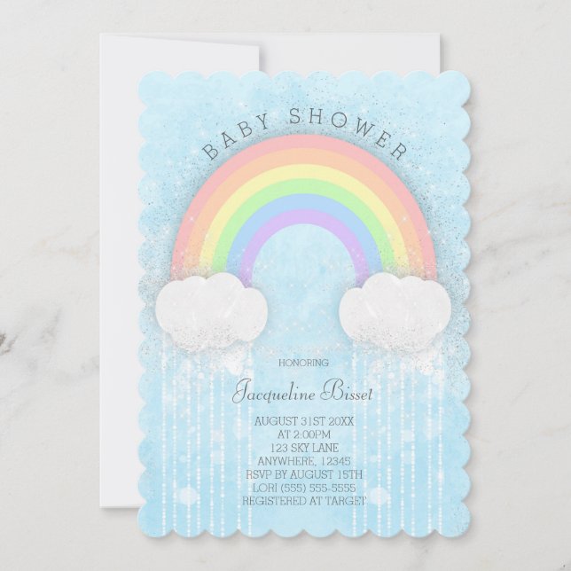 Inbjudan till gnistra Pastel Rainbow Baby Shower (Framsida)