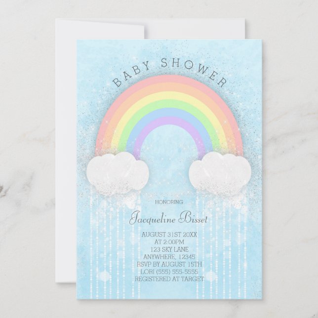 Inbjudan till gnistra Pastel Rainbow Baby Shower (Framsida)