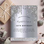 Inbjudan till gnistran födelsedagsfest glitter<br><div class="desc">En modern, snyggt och glamorös inbjudan till en kvinnas 50:e (eller någon ålder) födelsedagsfest. En faux silver metallisk tittar bakgrund med faux silver glitter drop, färgdroppstift. Namn är skrivet med ett modernt skript för svart hand skrivet stil. Anpassa och lägg till information om namn, ålder och party. Baksida: Faux silver-bakgrund,...</div>