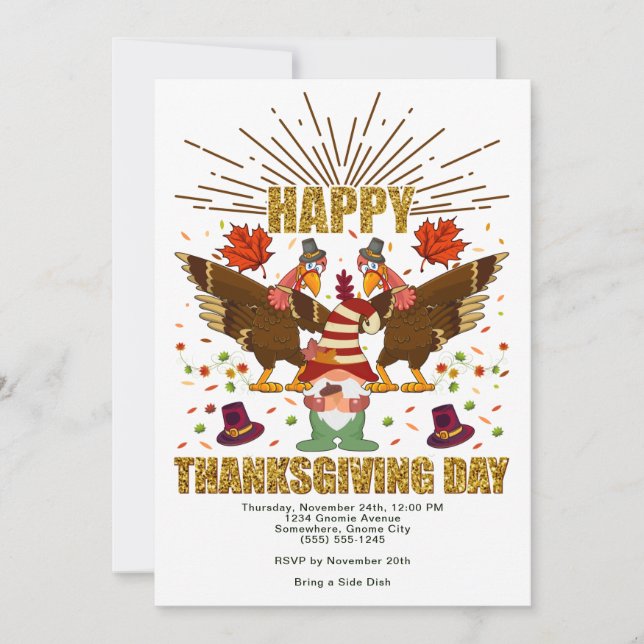 Inbjudan till Gnome Dabbing Turkey Thanksgiving Da (Framsida)