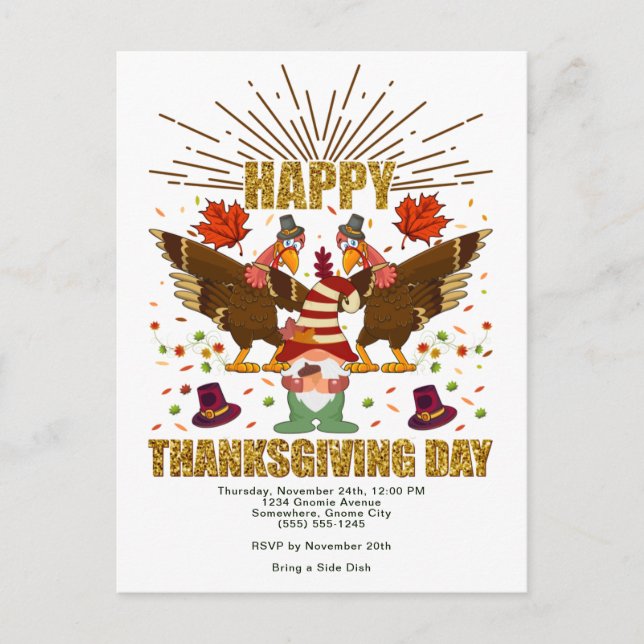 Inbjudan till Gnome Dabbing Turkey Thanksgiving Da (Framsida)