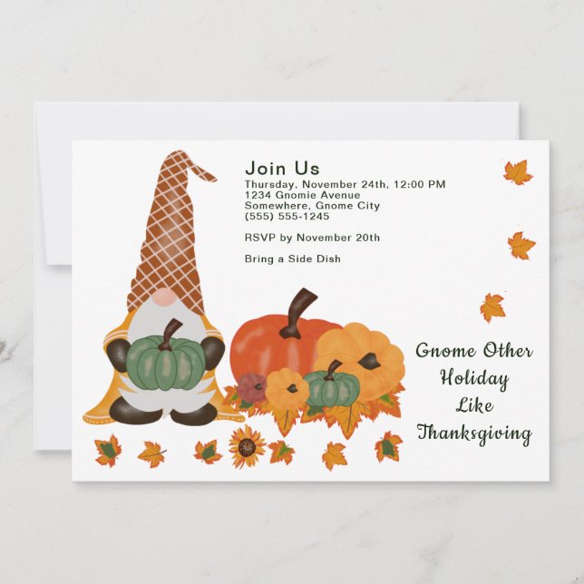Inbjudan till Gnome Pumpkins Löv Thanksgiving Day (Framsida)