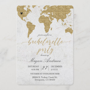 Inbjudan till Gold Foil World Map Bachelorette Par
