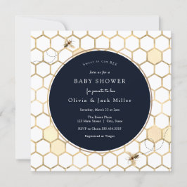 Inbjudan till Golden Bee Navy Blue Baby Shower
