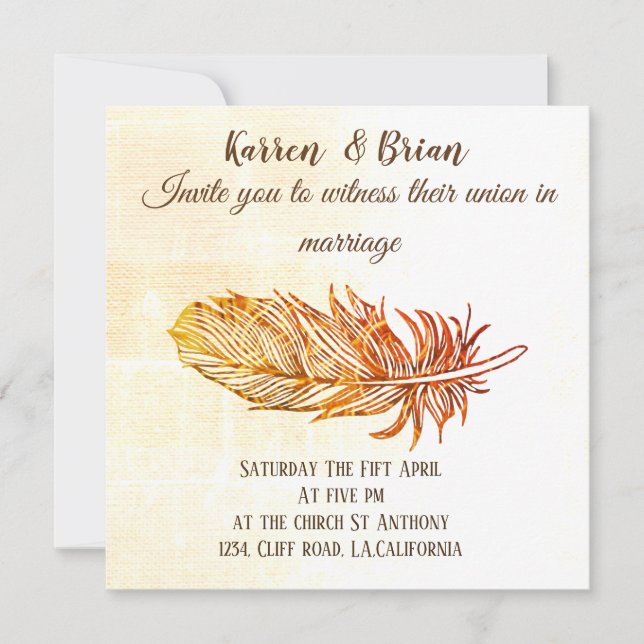 Inbjudan till Golden Feather Wedding (Framsida)