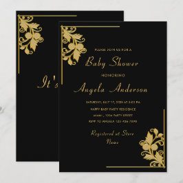 Inbjudan till Golden Flral Framed Pojke Shower