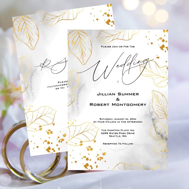 Inbjudan till Golden Lövs Elegant bröllop (Gold Leaf Elegant Wedding Invitation)